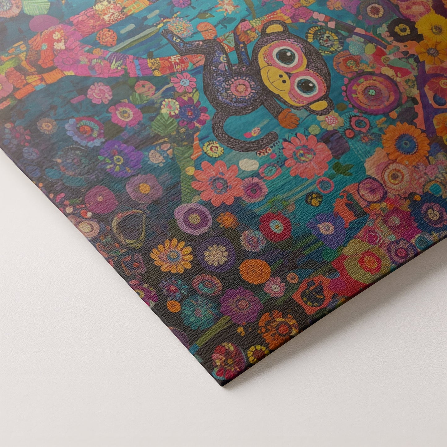 Monkey Floral Folk Black African American canvas print artwork by MoomZee Artwork