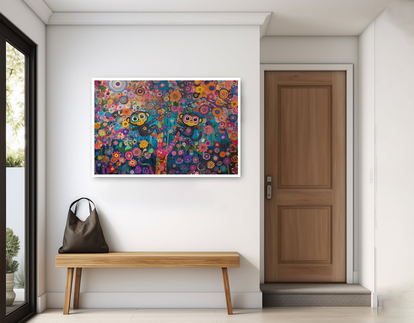 Monkey Floral Folk Black African American canvas print home decor view