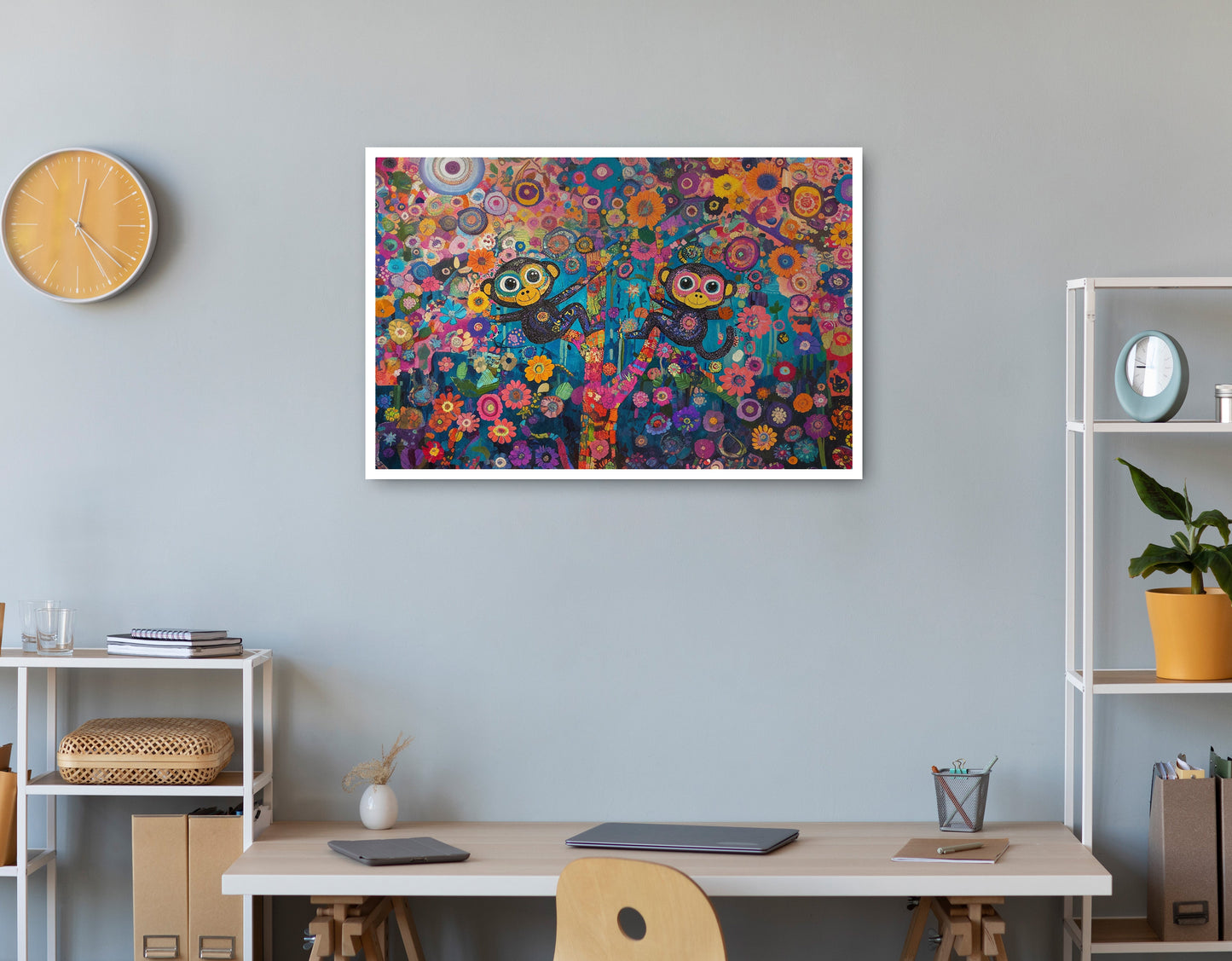 Monkey Floral Folk Black African American canvas print print view