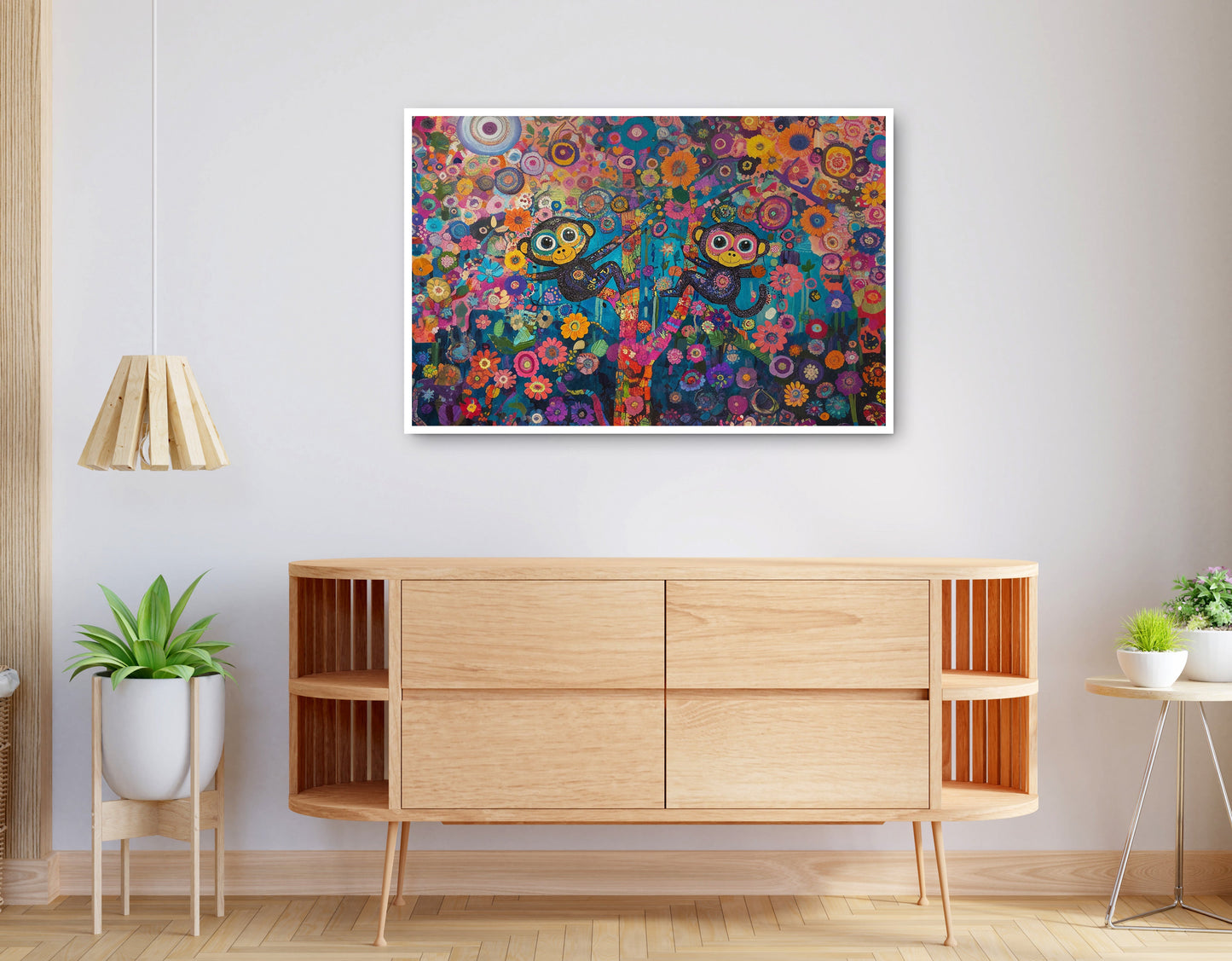 Alternate view of Monkey Floral Folk Black African American canvas print