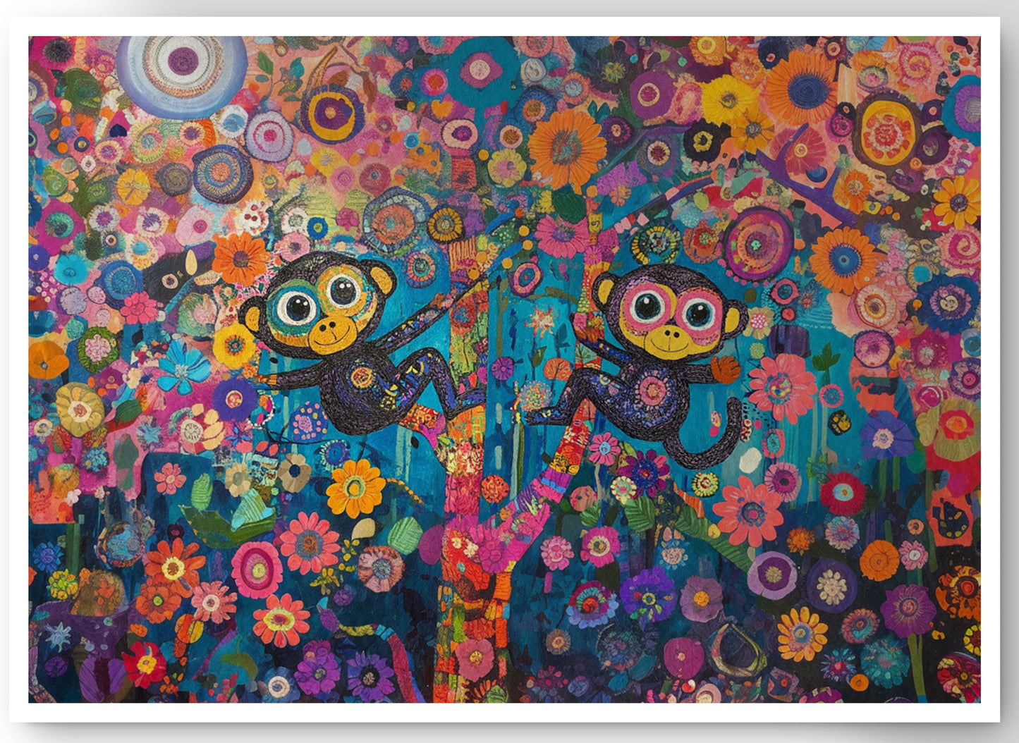 Monkey Floral Folk Black African American canvas print by MoomZee Artwork