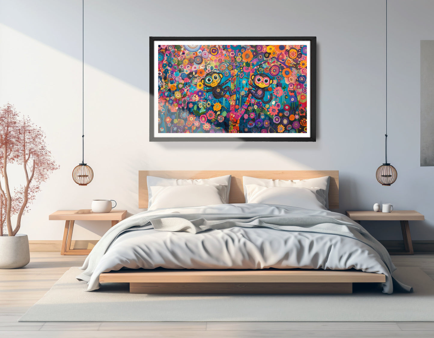 Monkey Floral Folk Black African American canvas print view 69