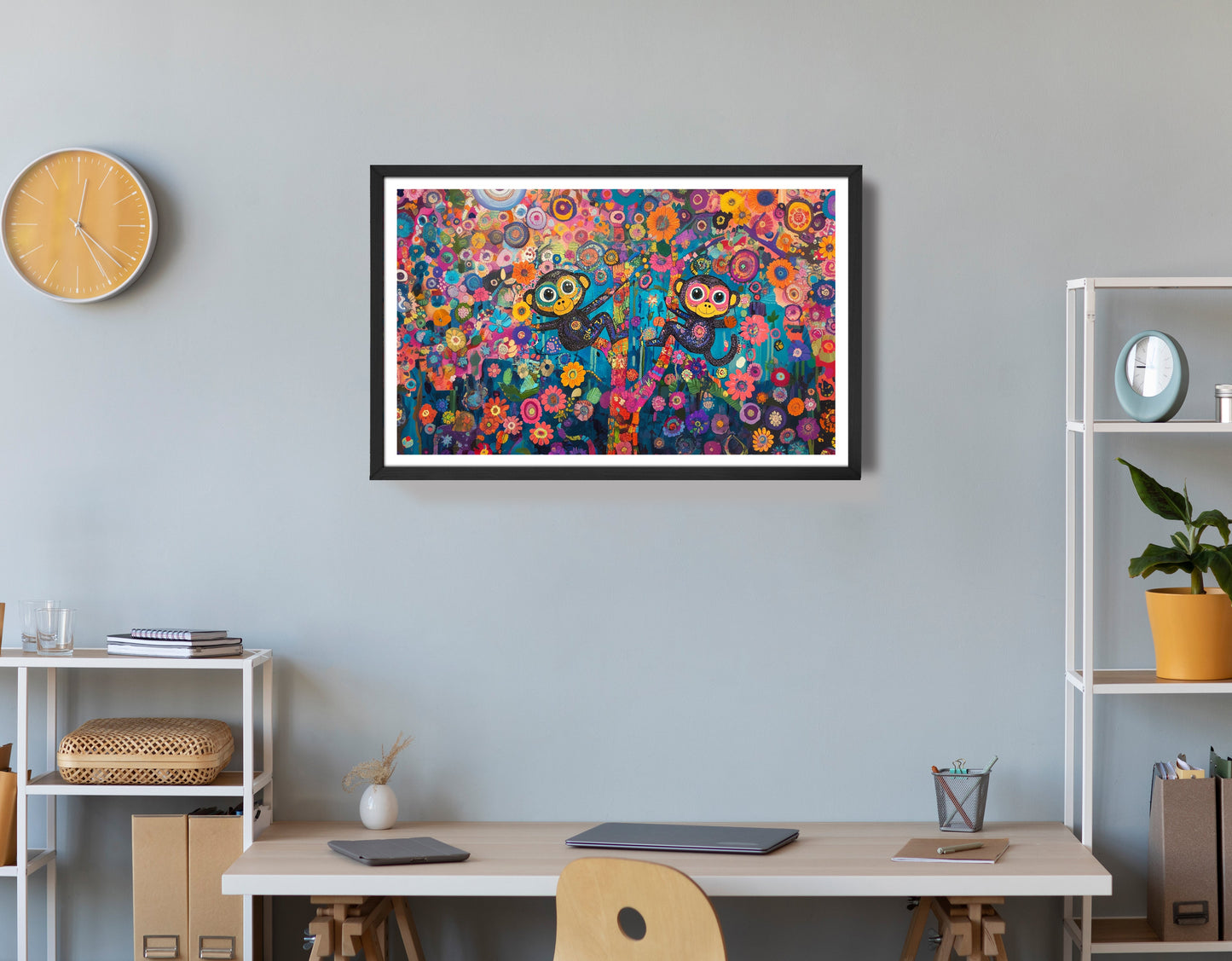 Monkey Floral Folk Black African American canvas print view 72