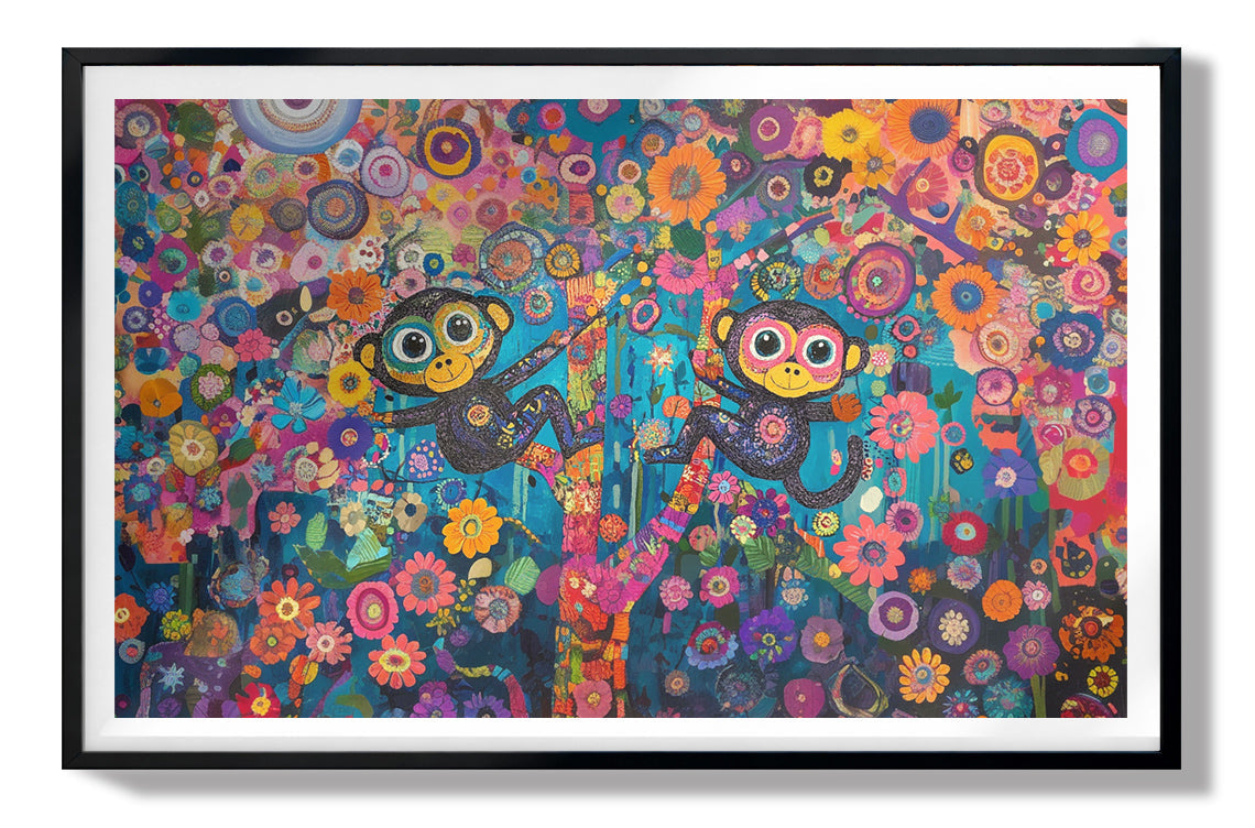 Monkey Floral Folk Black African American canvas print view 67