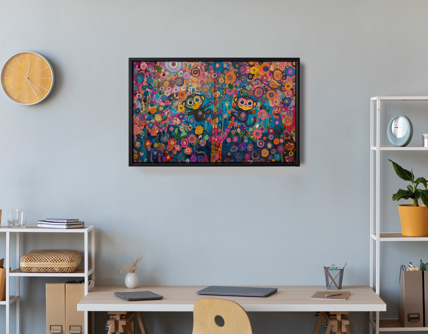 Monkey Floral Folk Black African American canvas print view 30