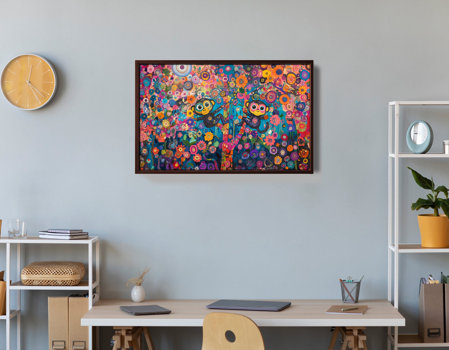Monkey Floral Folk Black African American canvas print view 36