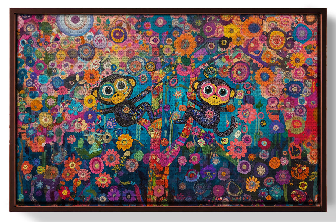 Monkey Floral Folk Black African American canvas print view 31