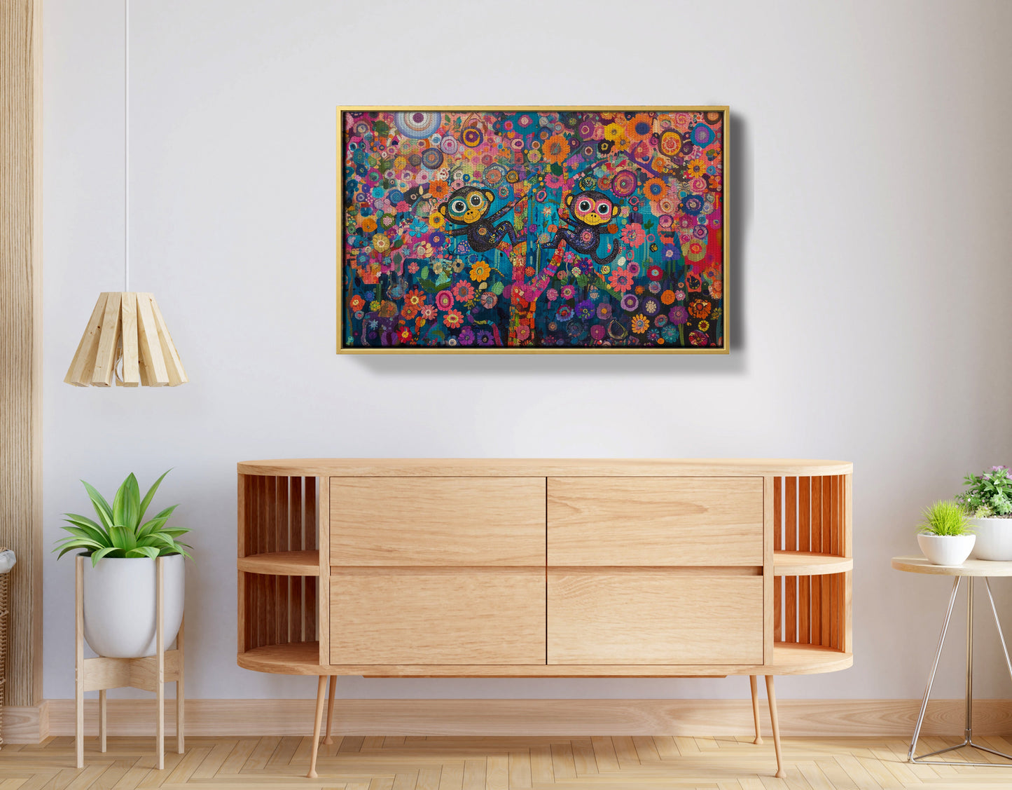 Monkey Floral Folk Black African American canvas print view 38