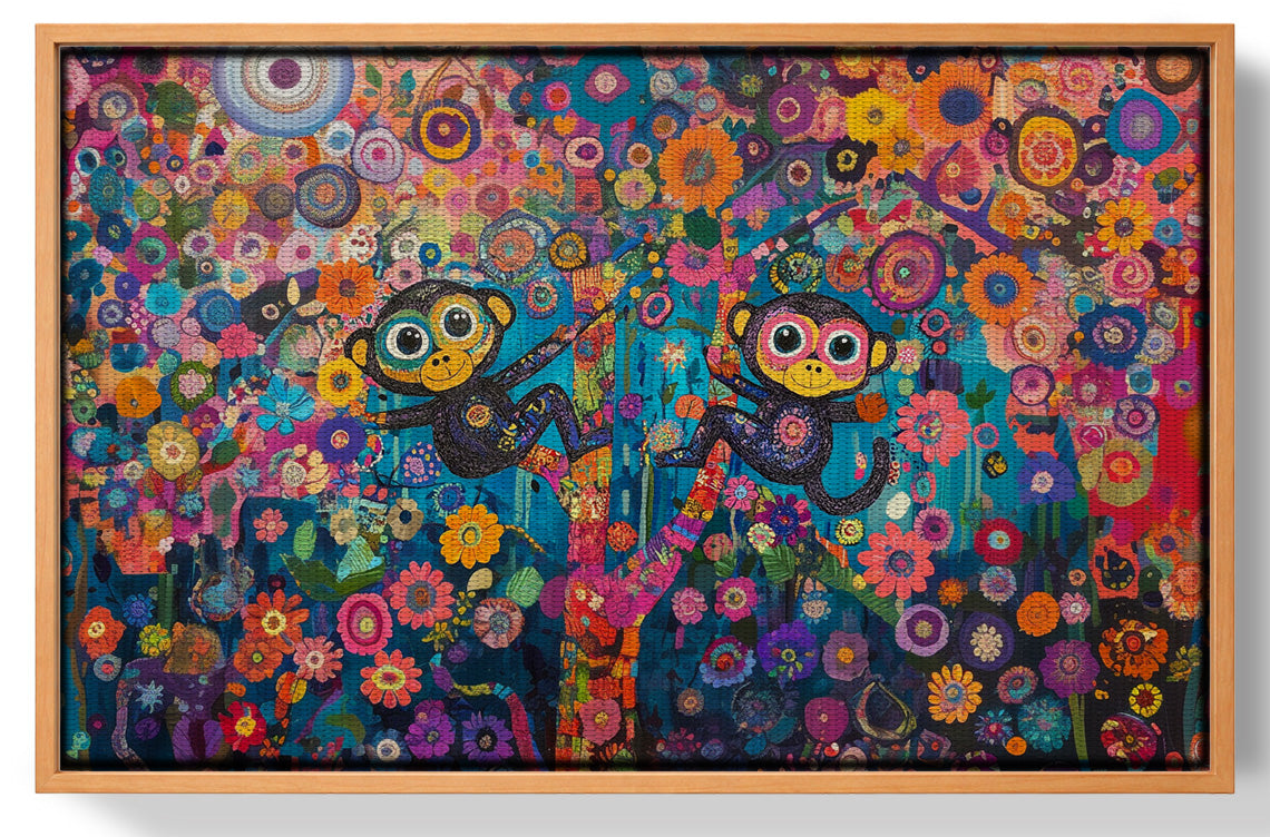 Monkey Floral Folk Black African American canvas print view 43
