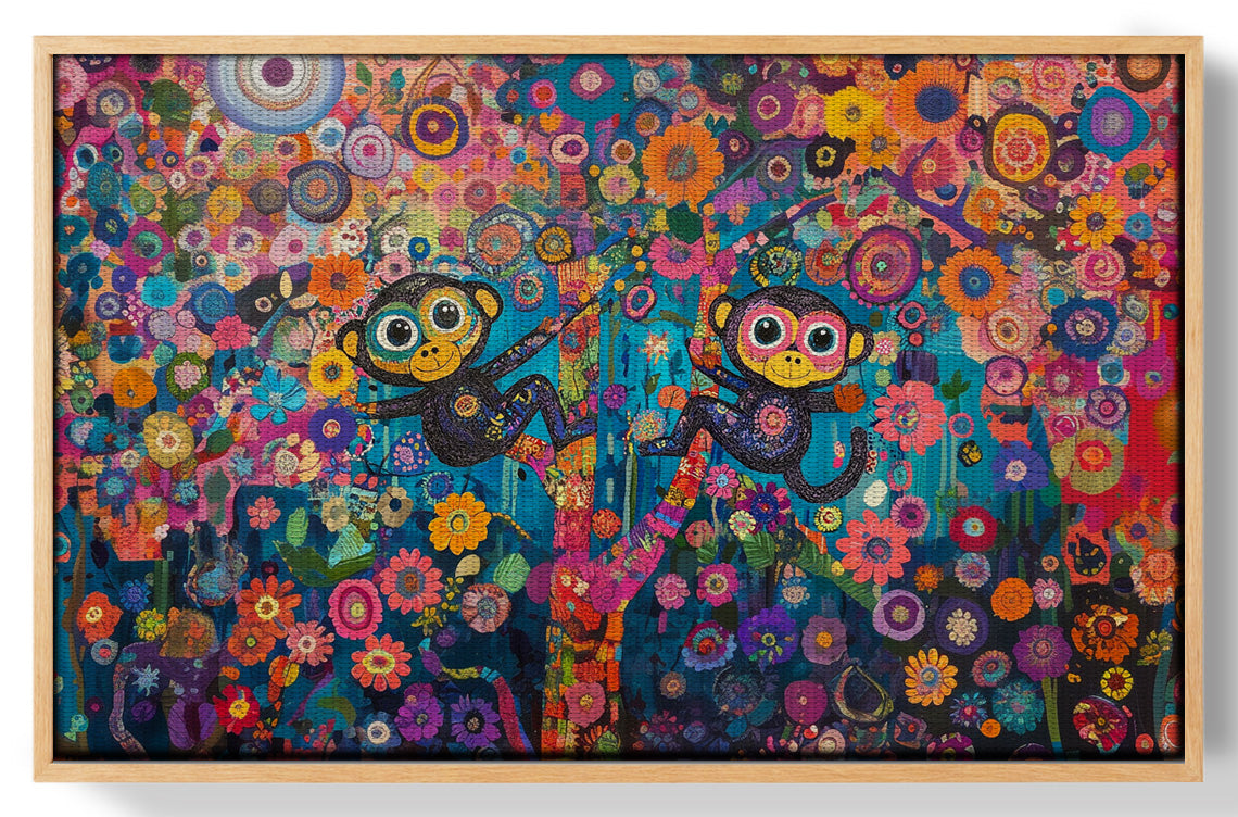 Monkey Floral Folk Black African American canvas print view 49