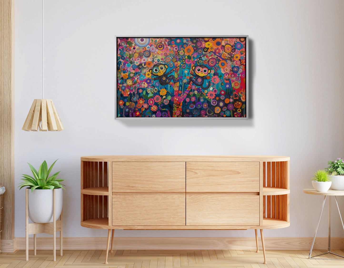 Monkey Floral Folk Black African American canvas print view 56
