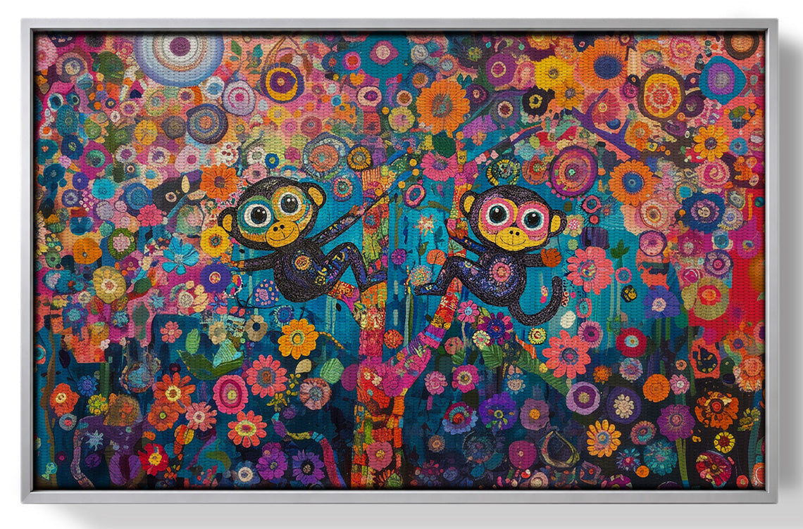 Monkey Floral Folk Black African American canvas print view 55