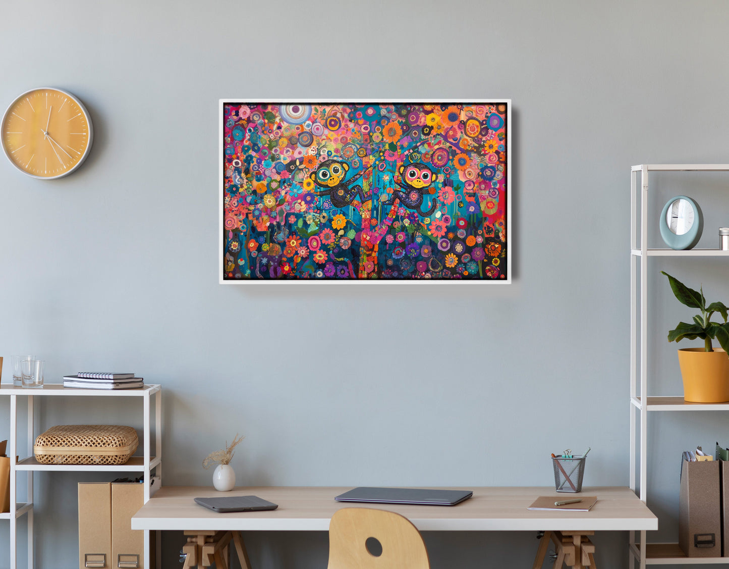 Monkey Floral Folk Black African American canvas print view 66
