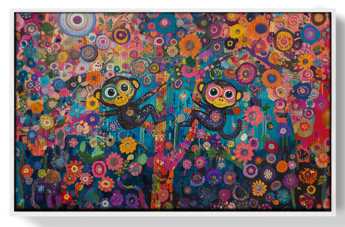 Monkey Floral Folk Black African American canvas print view 61