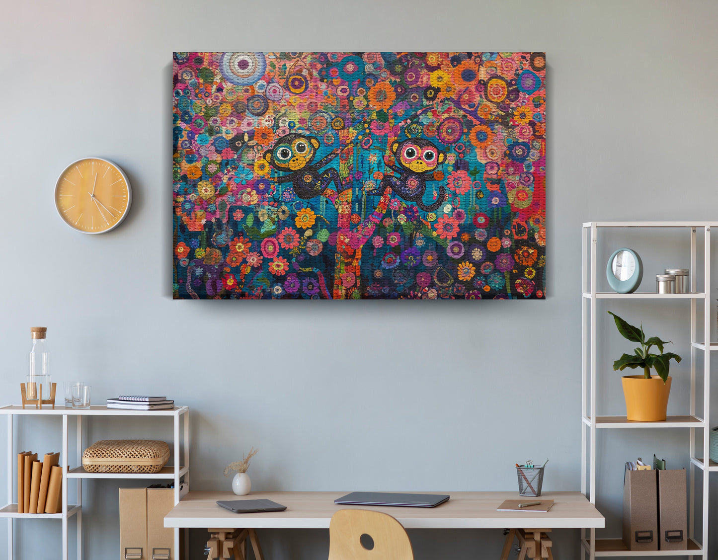 Monkey Floral Folk Black African American canvas print view 18
