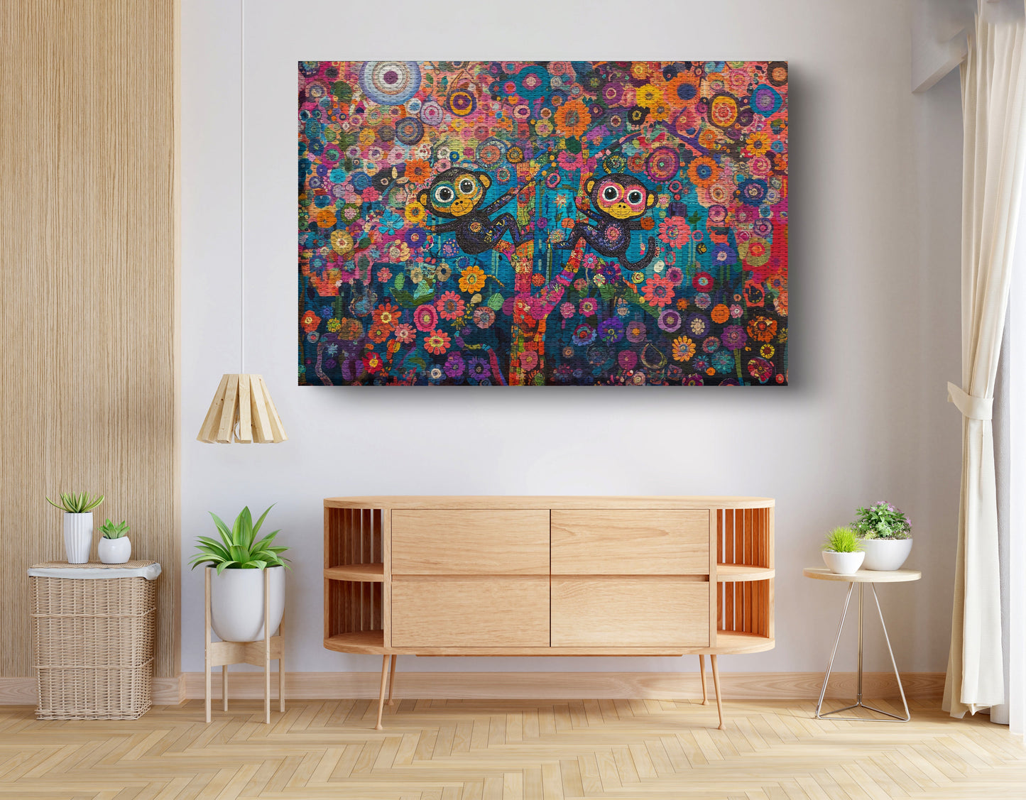 Monkey Floral Folk Black African American canvas print view 14