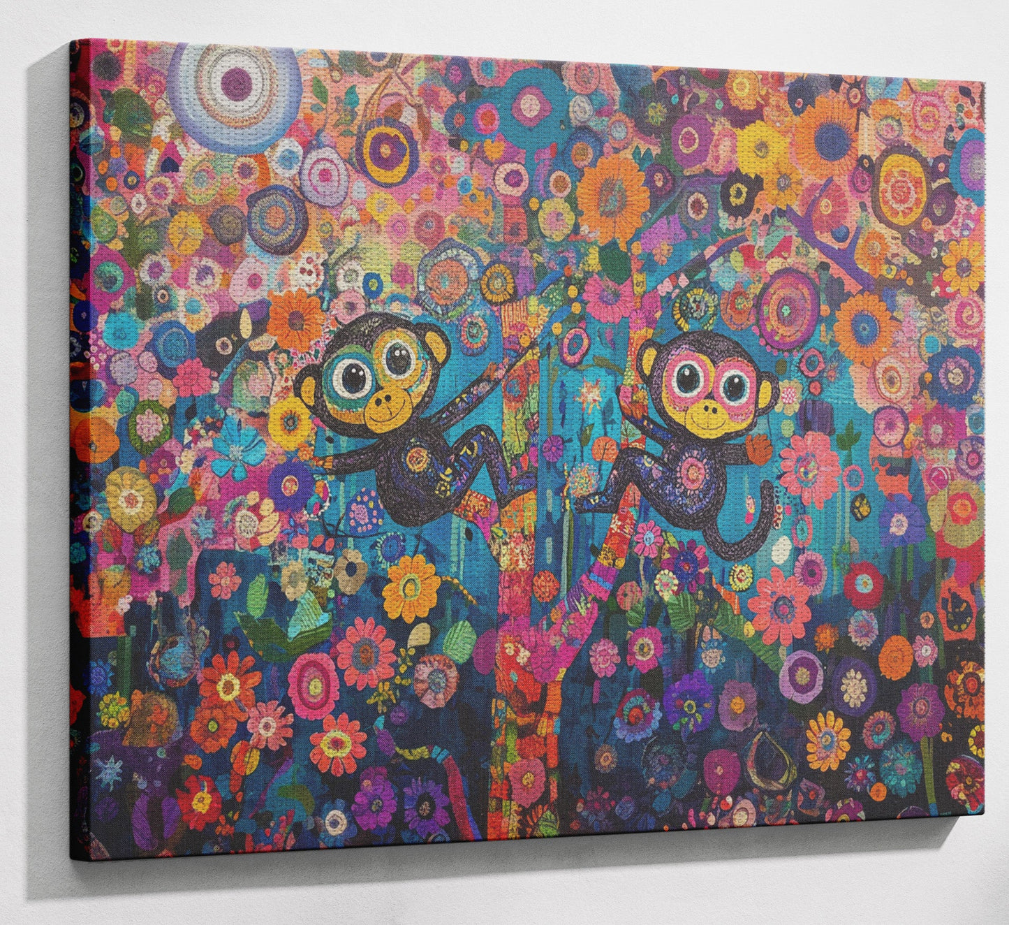 Monkey Floral Folk Black African American canvas print view 13