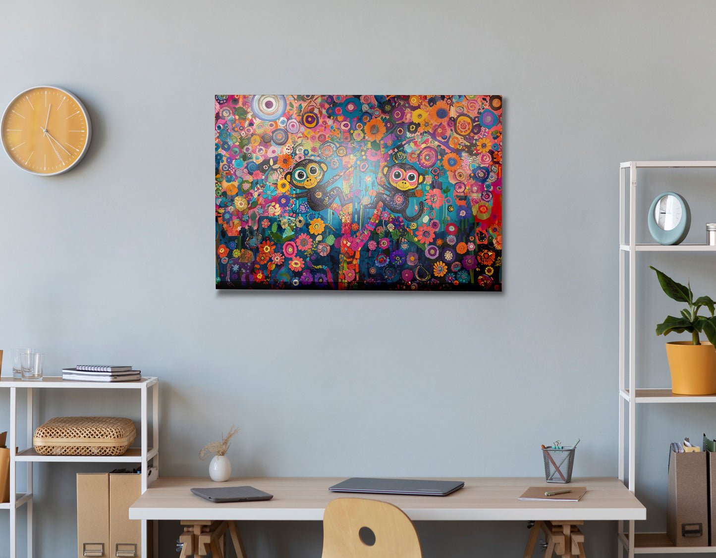 Monkey Floral Folk Black African American canvas print view 24