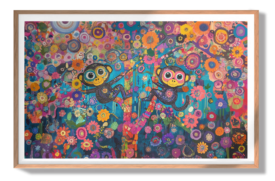 Monkey Floral Folk Black African American canvas print view 79