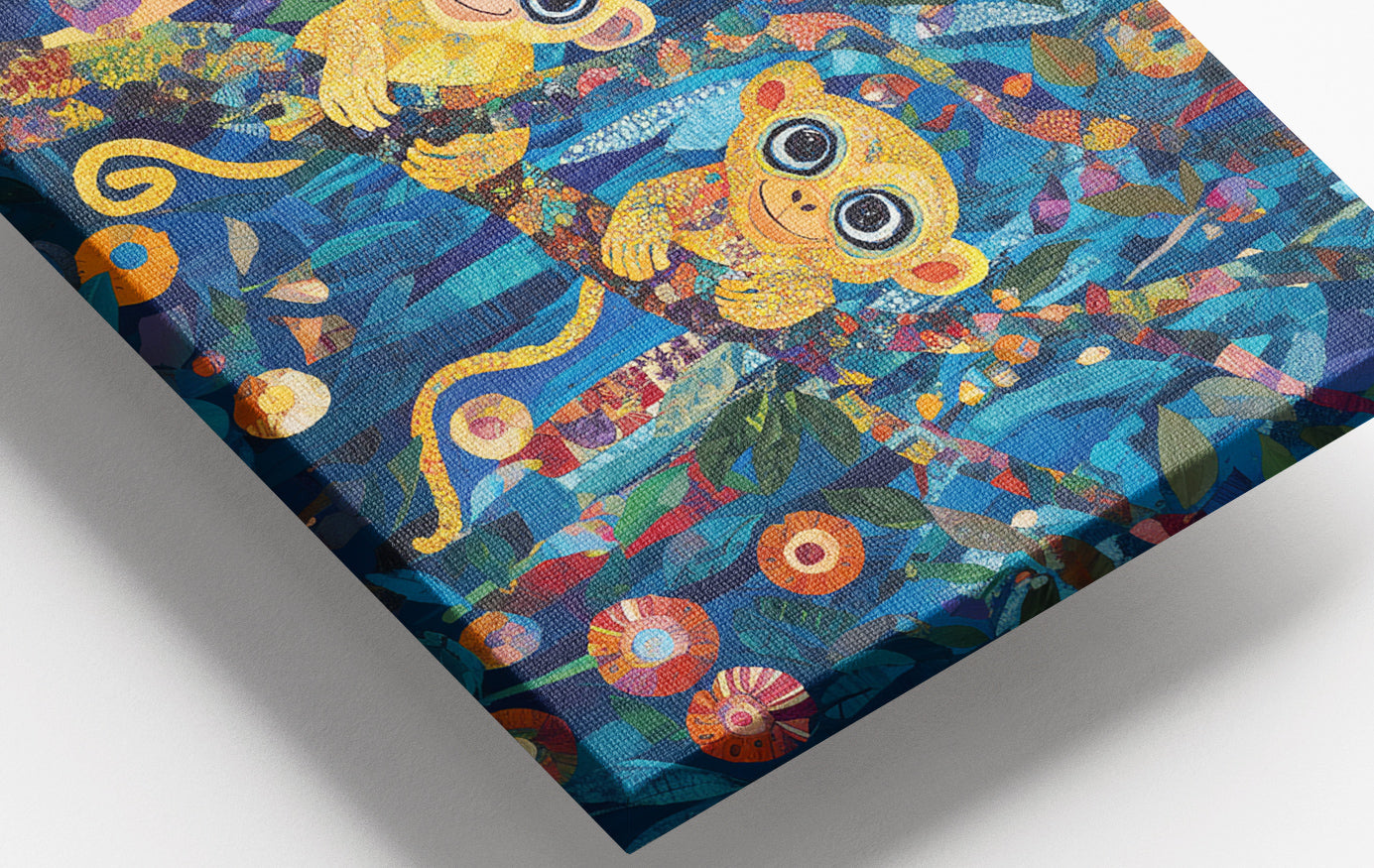 Close-up of Three Monkeys Floral Folk Black African American canvas print detail