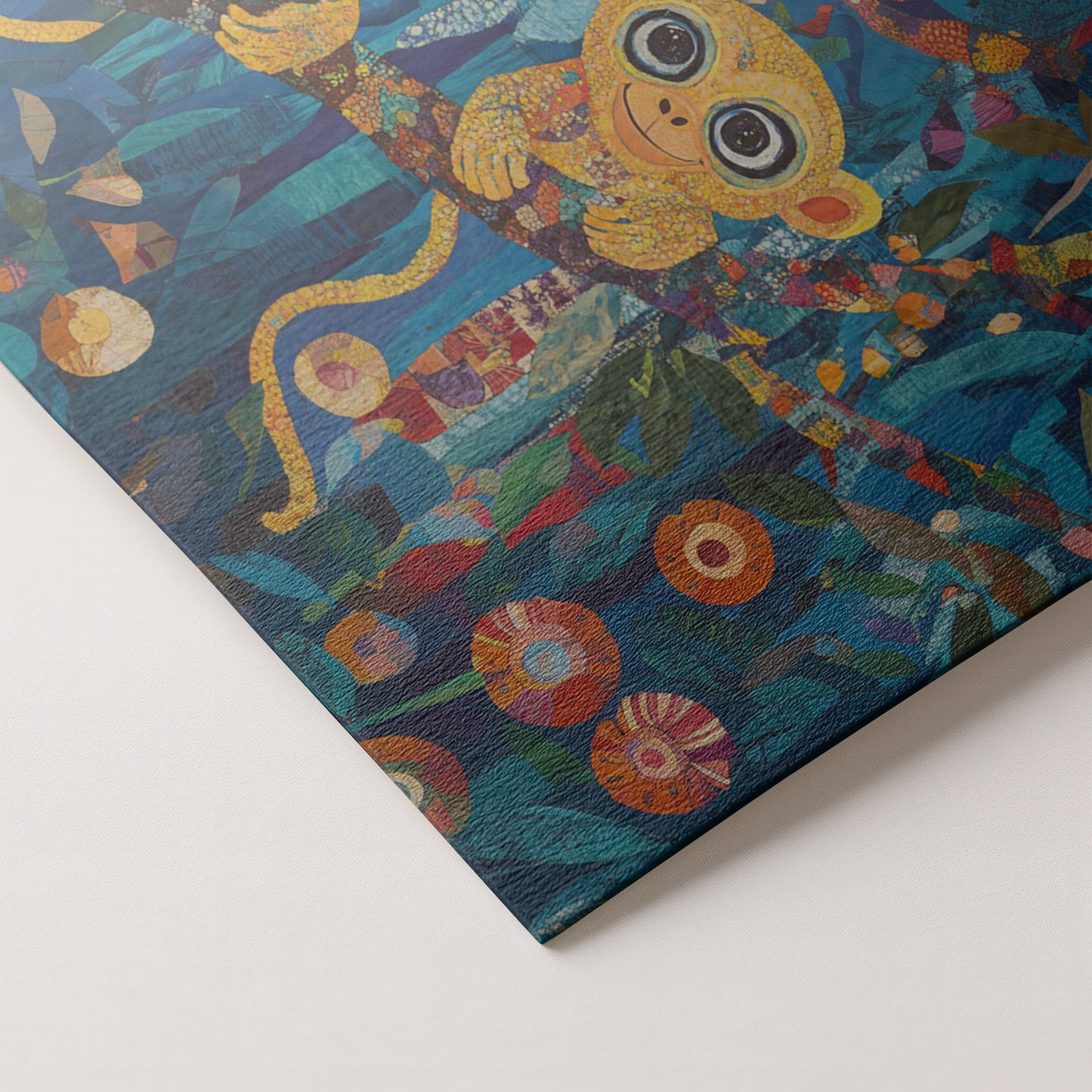 Three Monkeys Floral Folk Black African American canvas print artwork by MoomZee Artwork