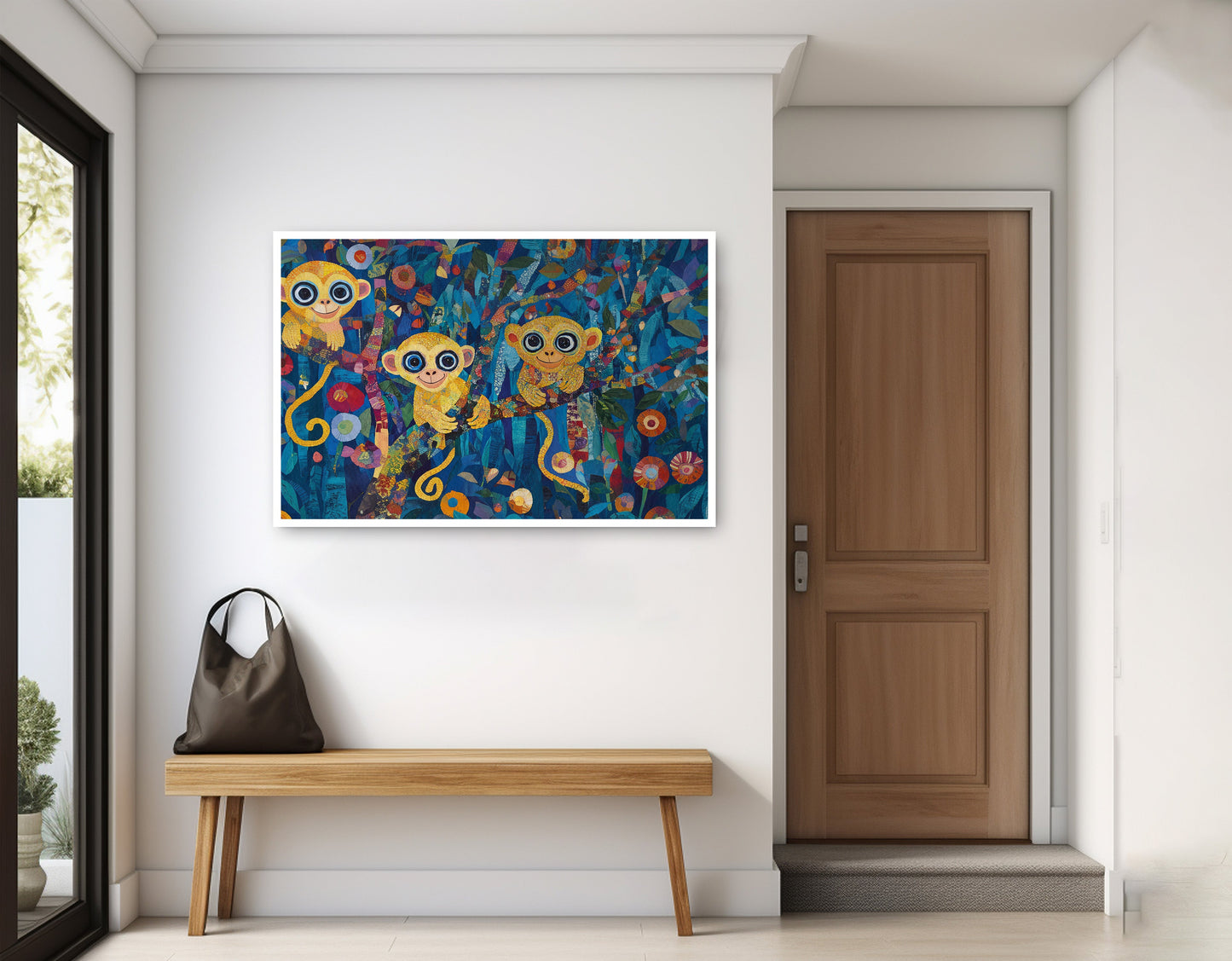 Three Monkeys Floral Folk Black African American canvas print home decor view