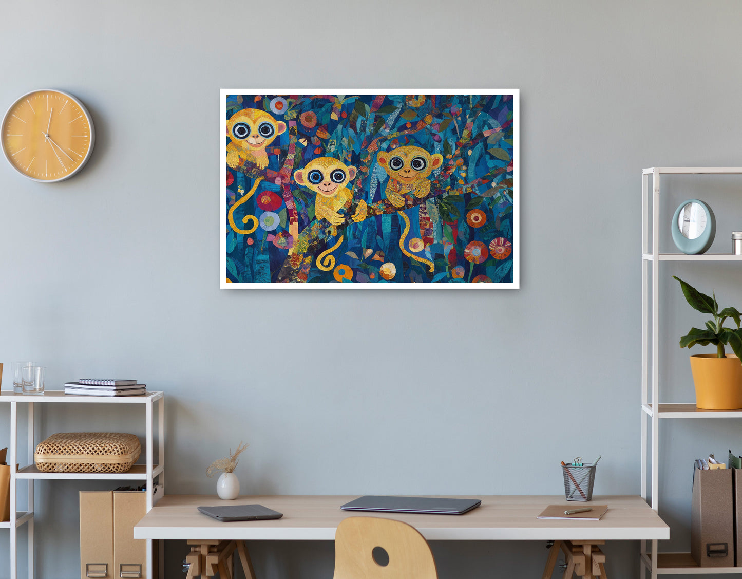 Three Monkeys Floral Folk Black African American canvas print print view