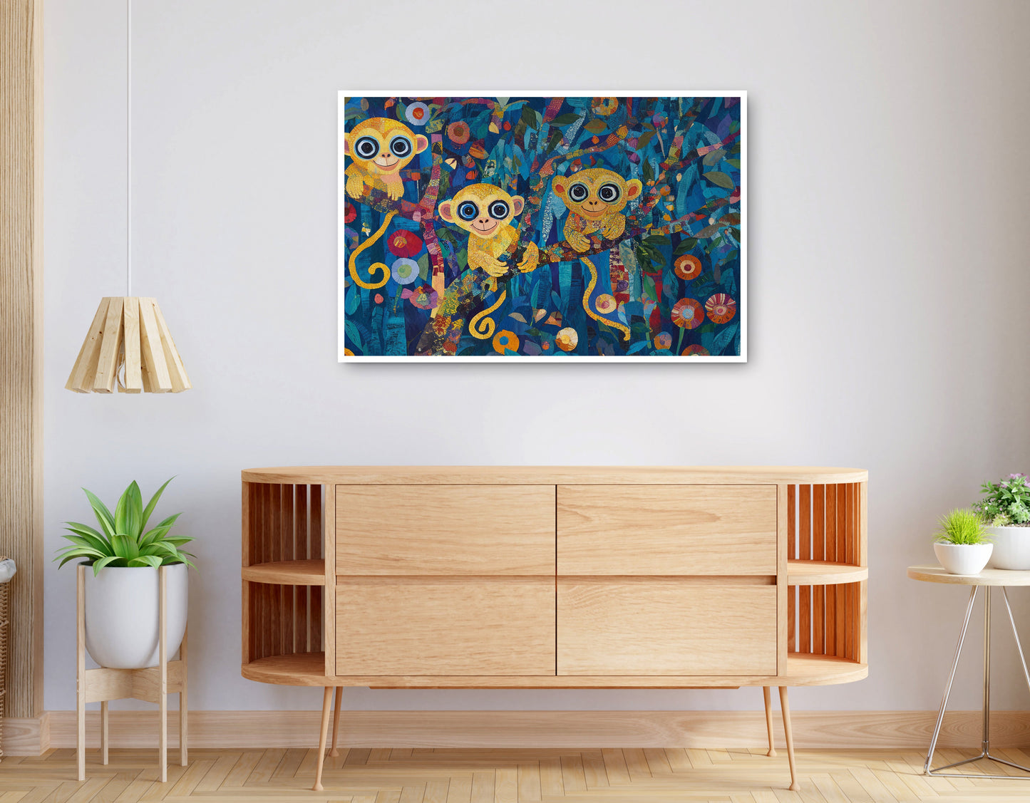 Alternate view of Three Monkeys Floral Folk Black African American canvas print