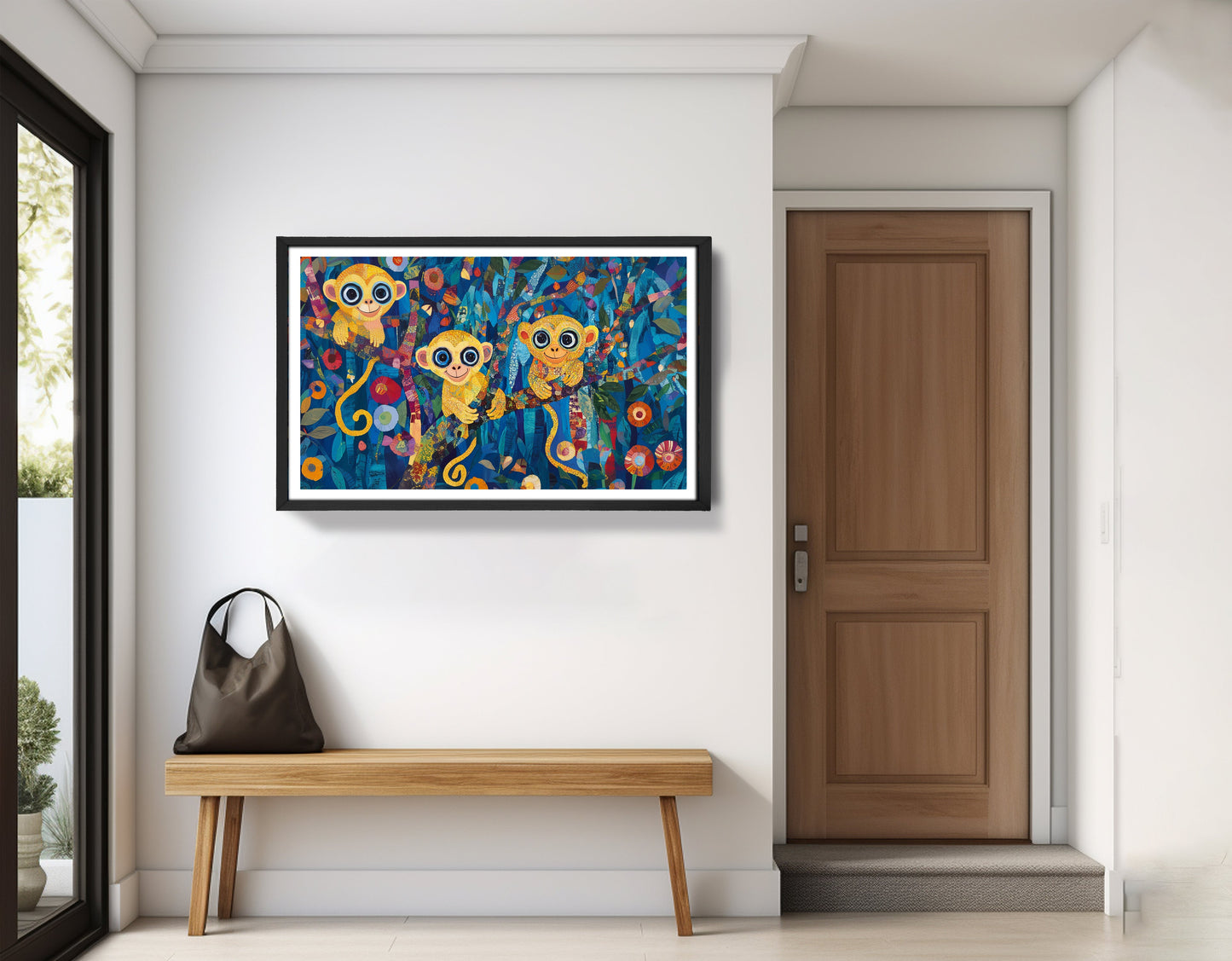 Three Monkeys Floral Folk Black African American canvas print view 71