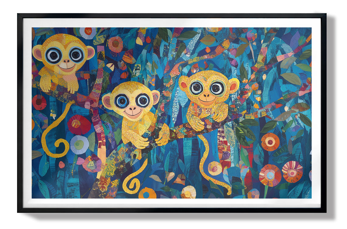Three Monkeys Floral Folk Black African American canvas print view 67