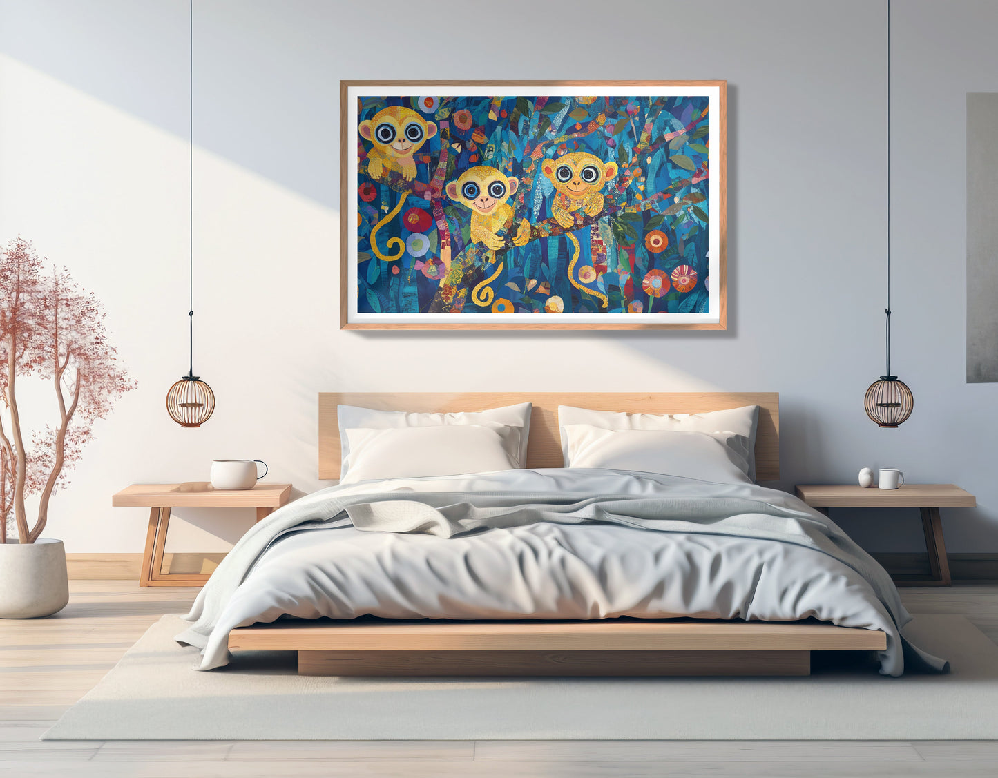 Three Monkeys Floral Folk Black African American canvas print view 81