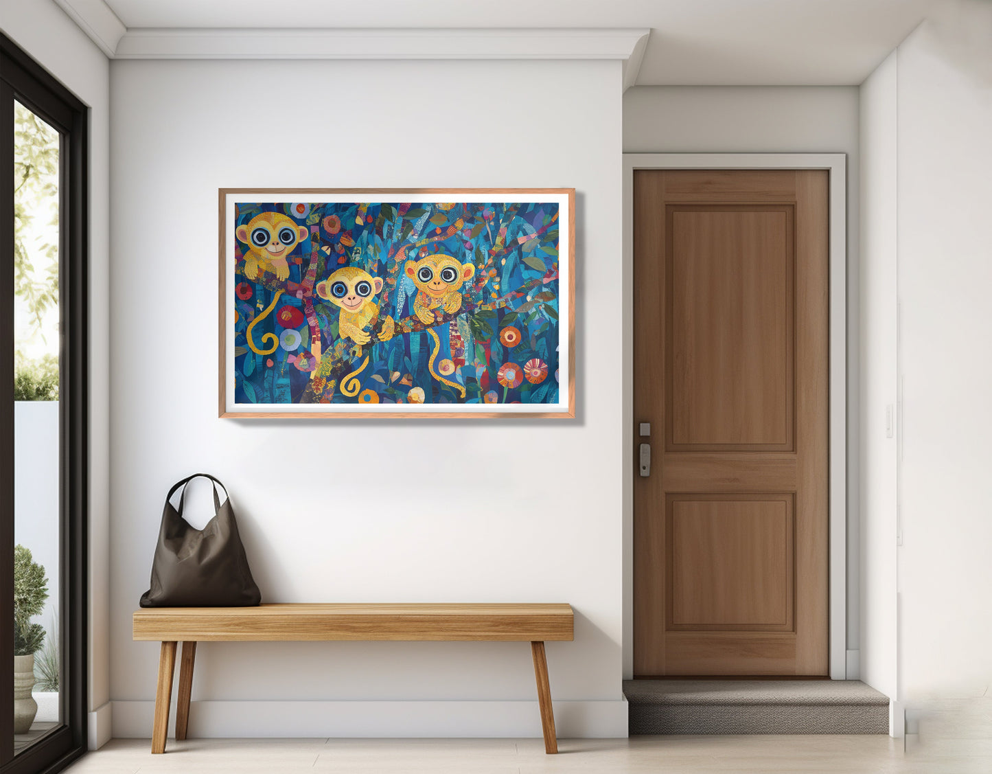 Three Monkeys Floral Folk Black African American canvas print view 83