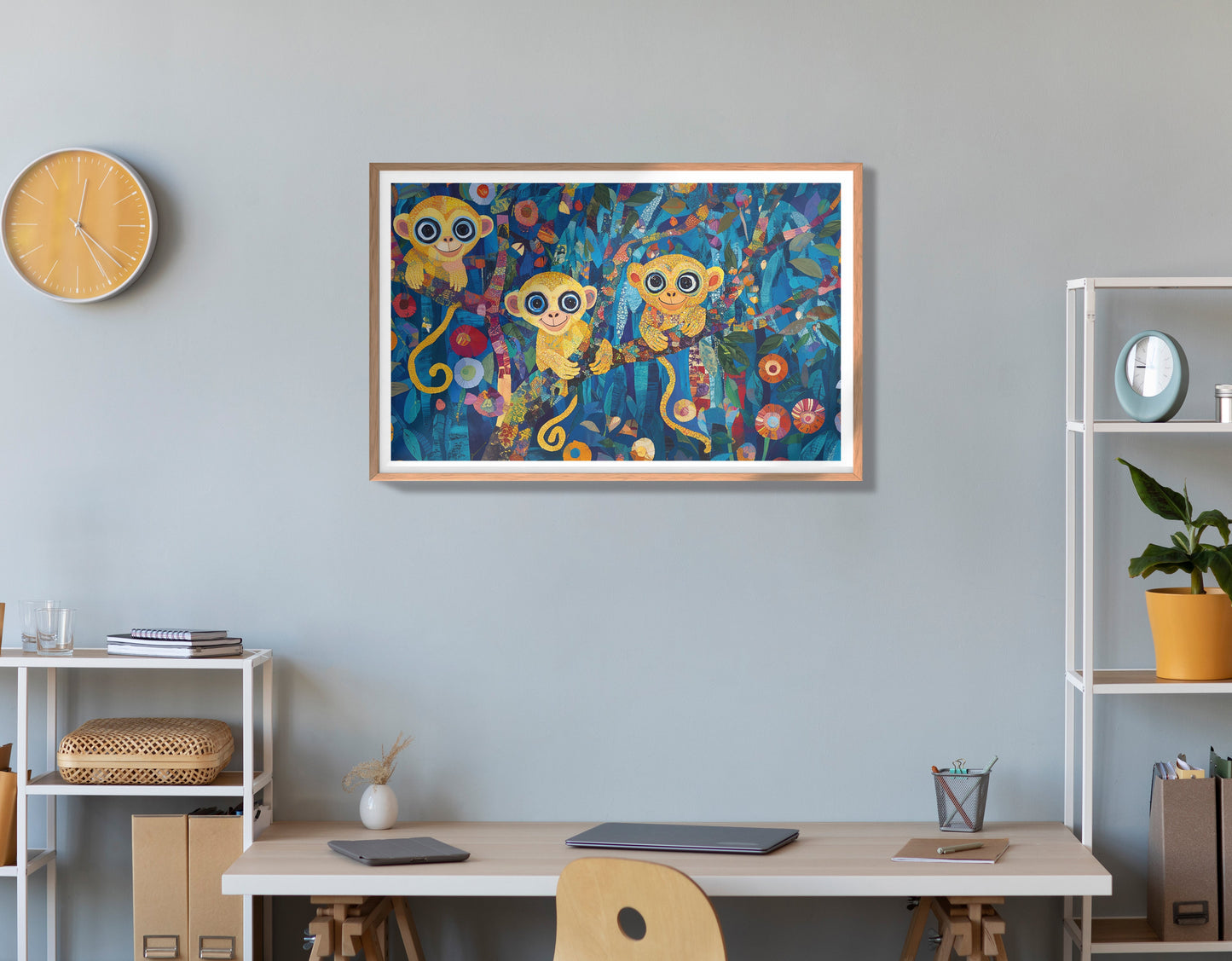Three Monkeys Floral Folk Black African American canvas print view 84