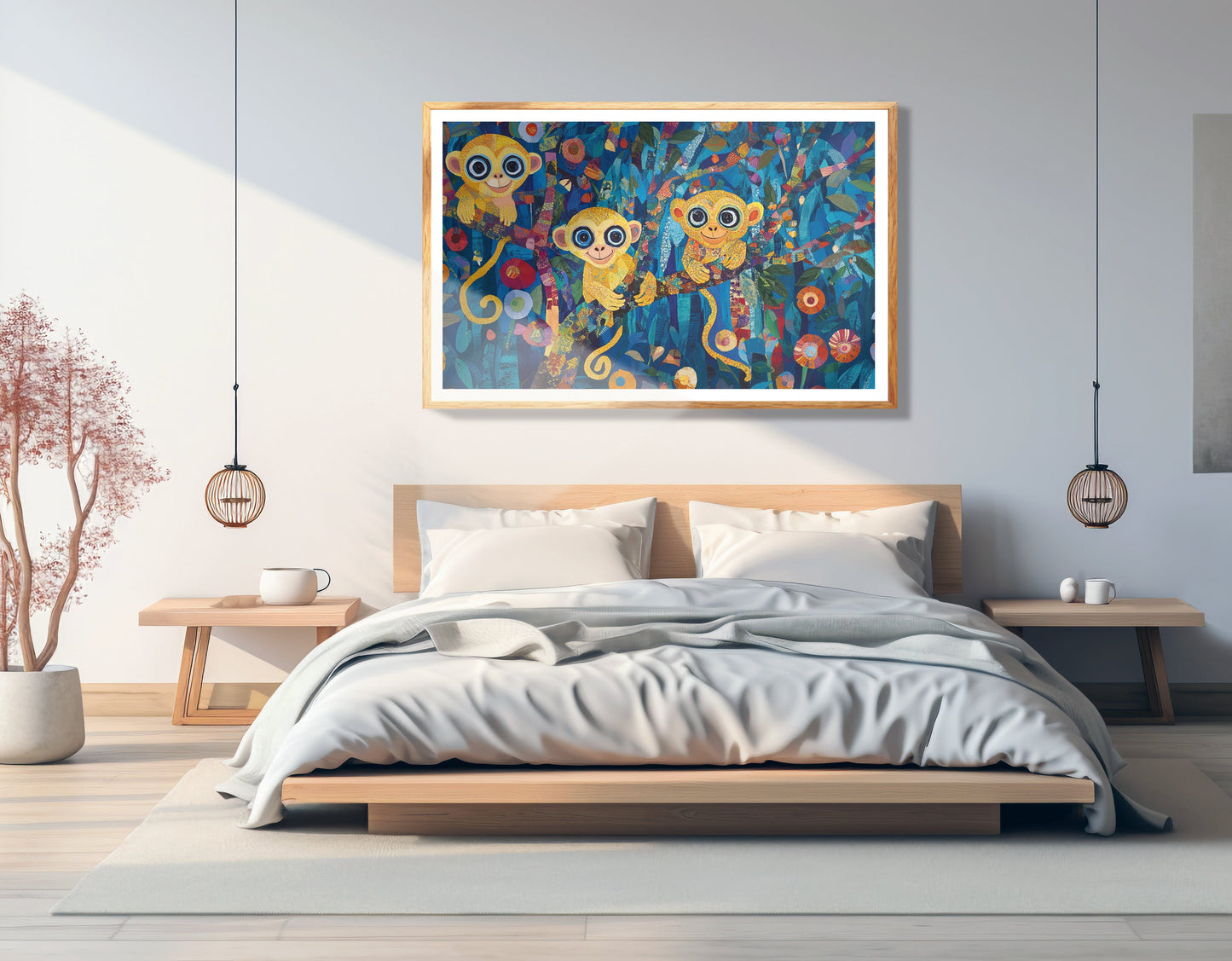 Three Monkeys Floral Folk Black African American canvas print view 75