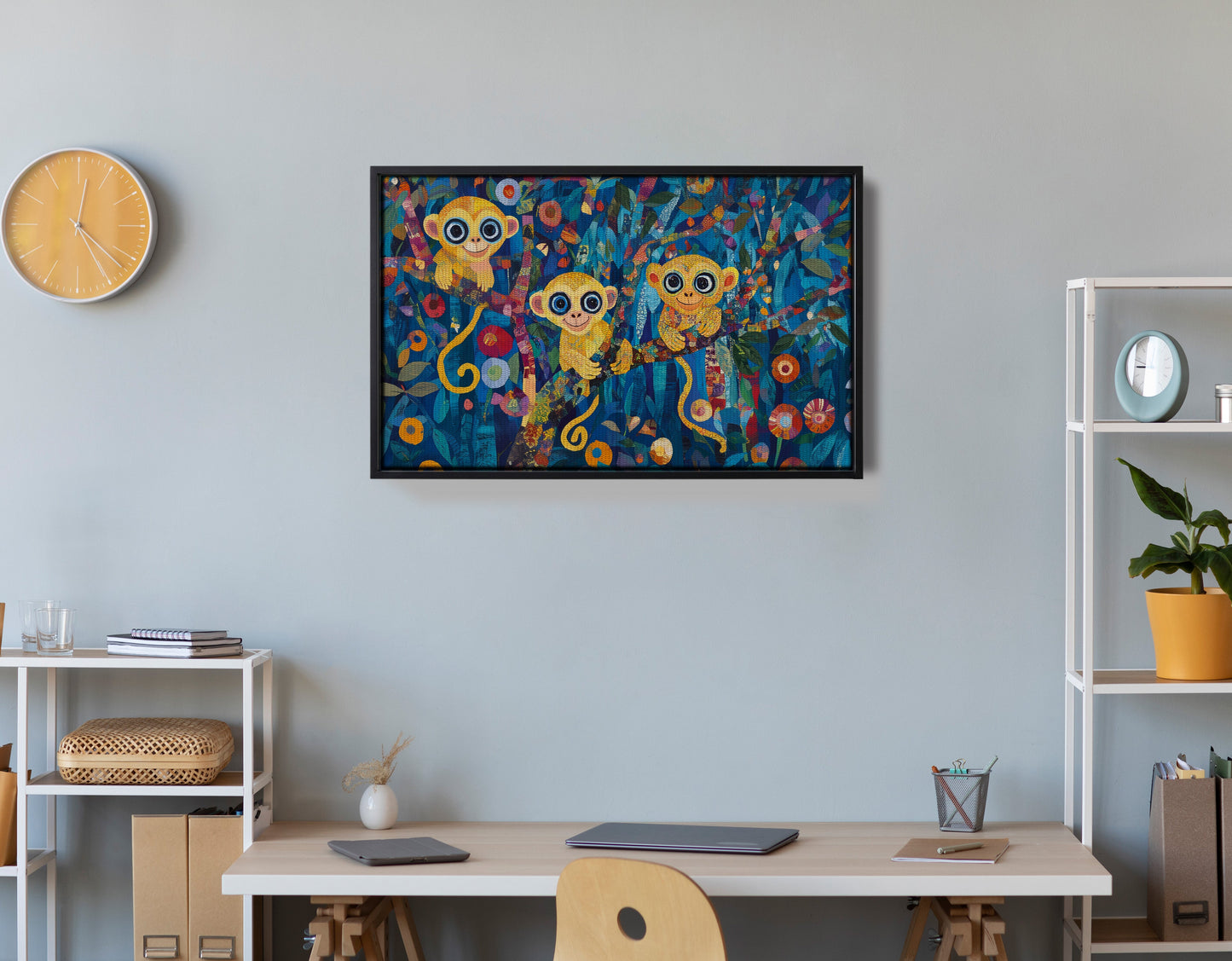 Three Monkeys Floral Folk Black African American canvas print view 30
