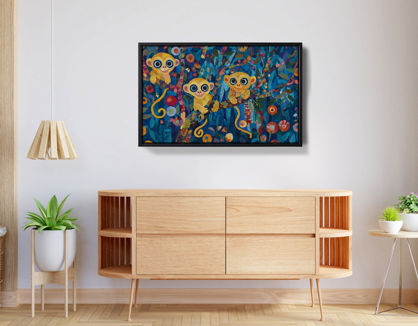 Three Monkeys Floral Folk Black African American canvas print view 26