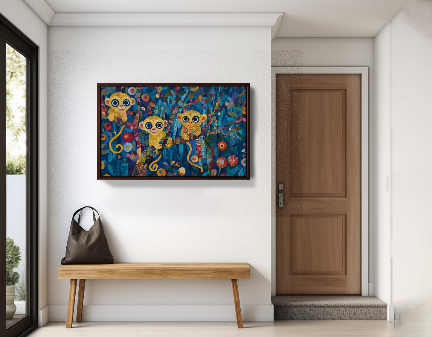 Three Monkeys Floral Folk Black African American canvas print view 35