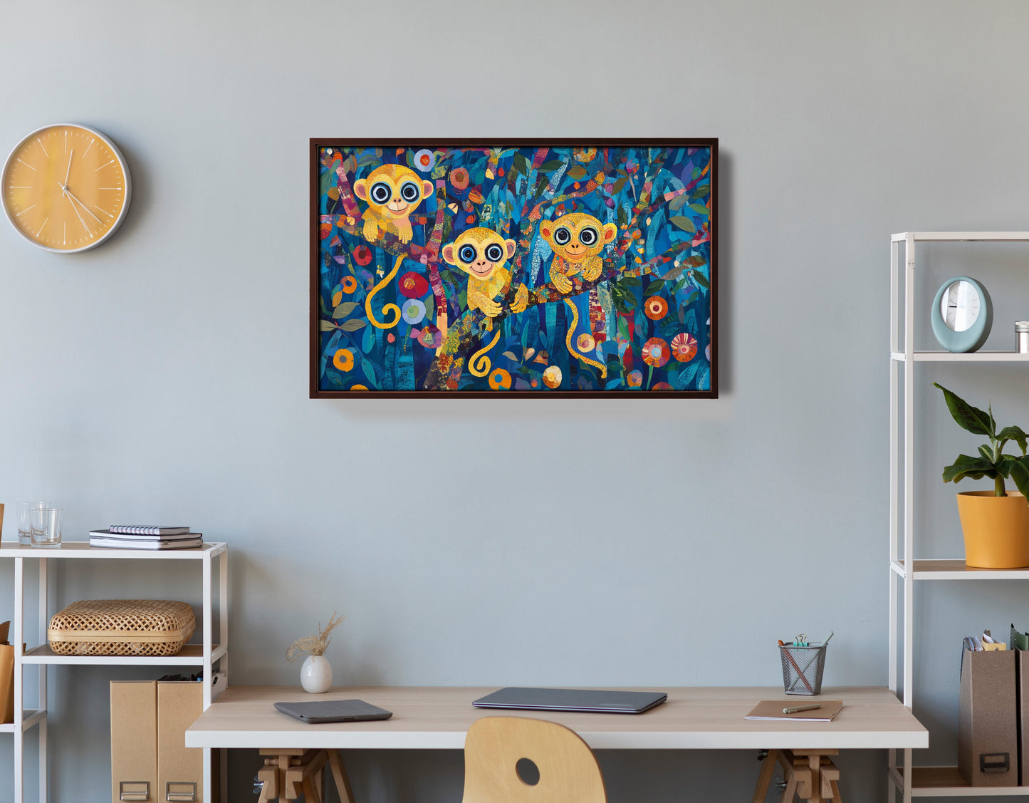 Three Monkeys Floral Folk Black African American canvas print view 36