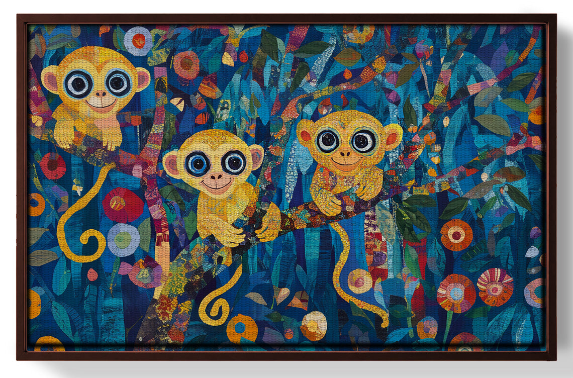 Three Monkeys Floral Folk Black African American canvas print view 31