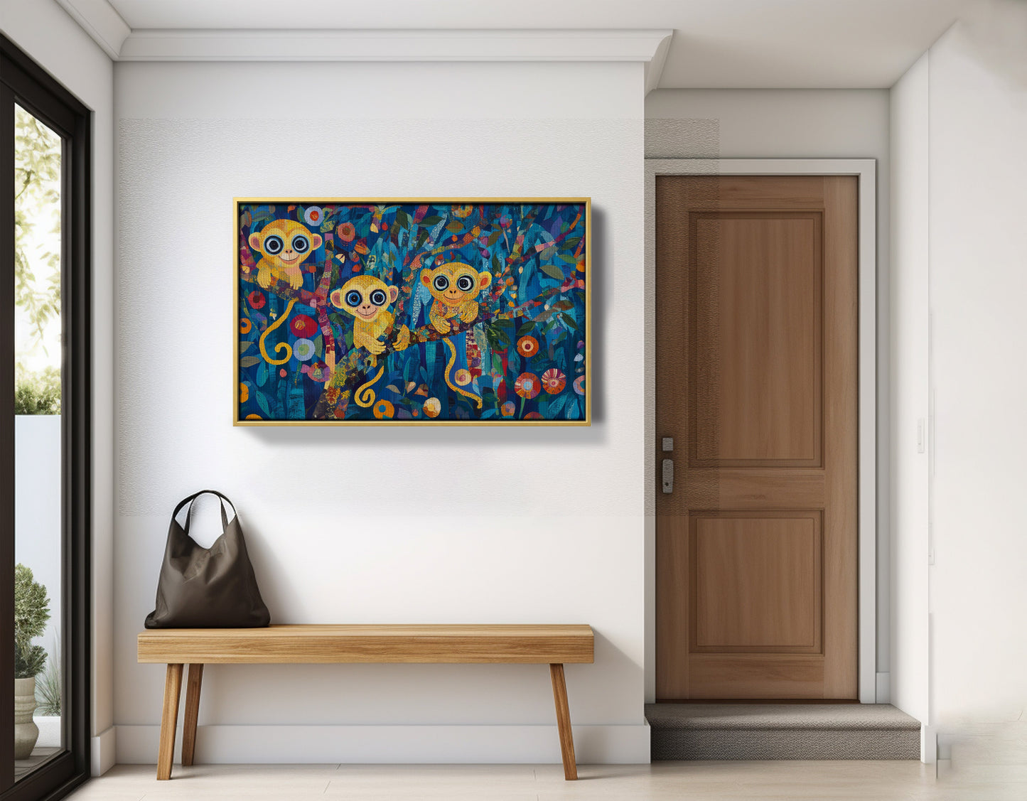 Three Monkeys Floral Folk Black African American canvas print view 41