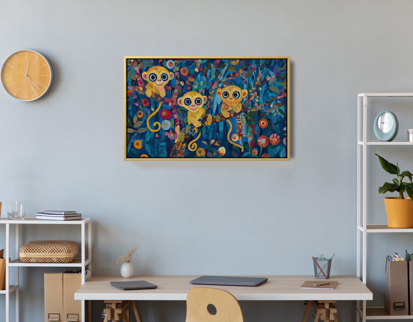 Three Monkeys Floral Folk Black African American canvas print view 42
