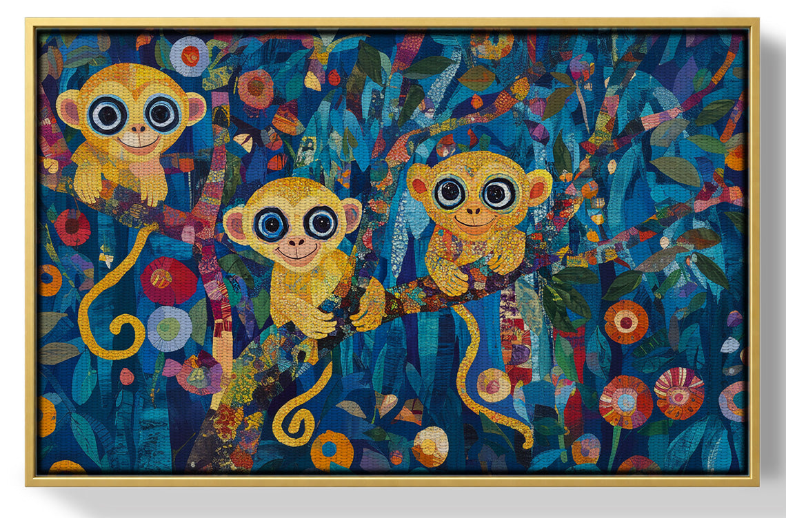 Three Monkeys Floral Folk Black African American canvas print view 37