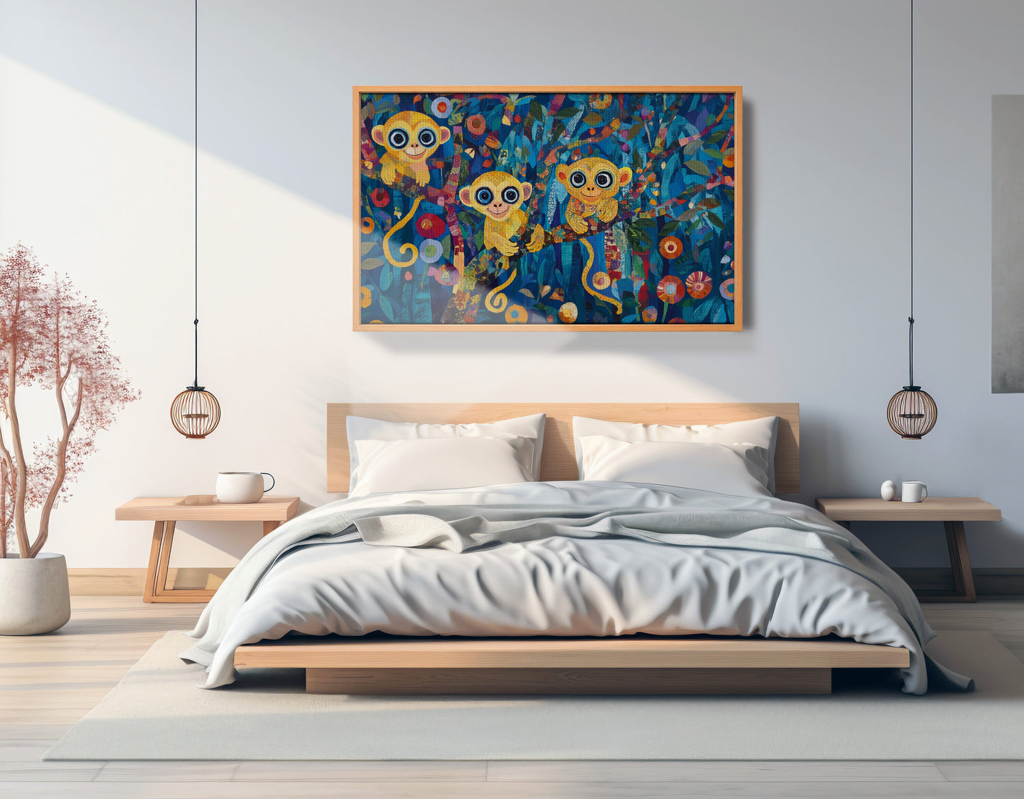 Three Monkeys Floral Folk Black African American canvas print view 45