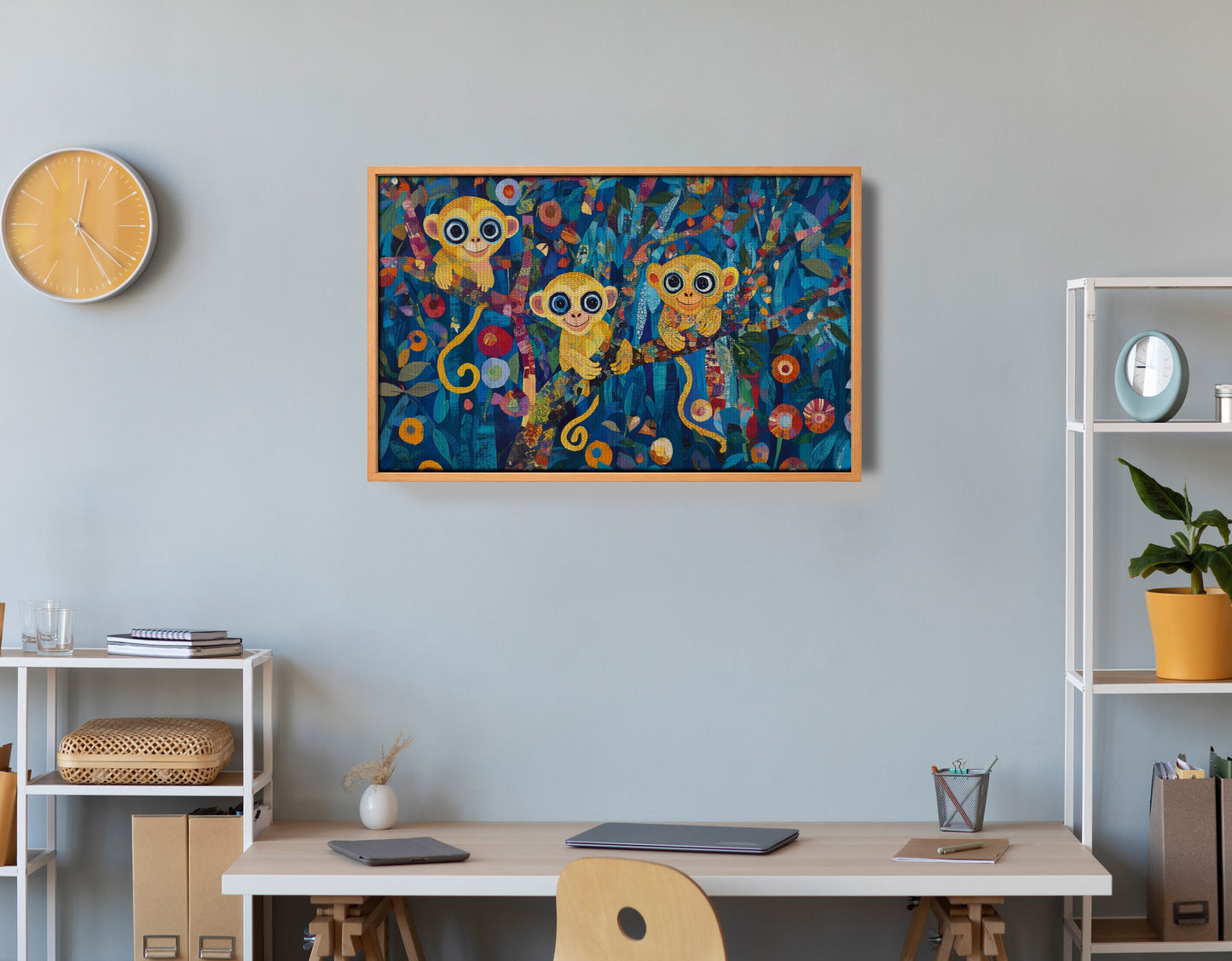 Three Monkeys Floral Folk Black African American canvas print view 48