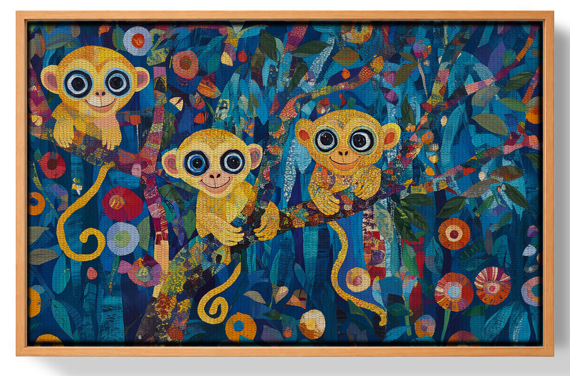 Three Monkeys Floral Folk Black African American canvas print view 43