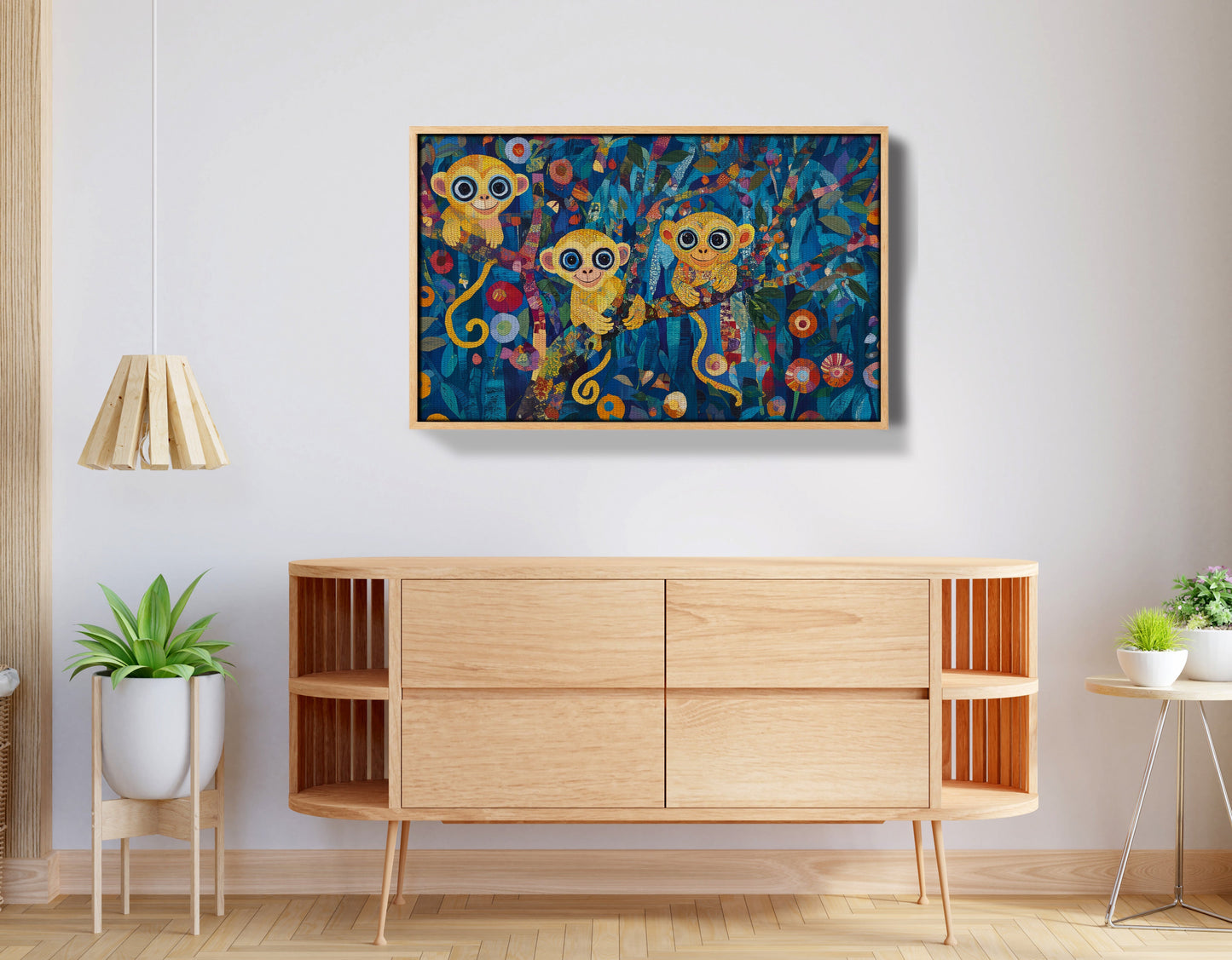 Three Monkeys Floral Folk Black African American canvas print view 50