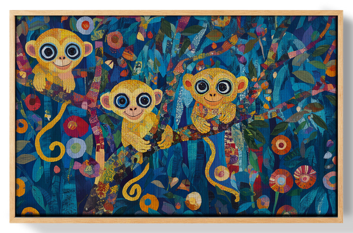 Three Monkeys Floral Folk Black African American canvas print view 49