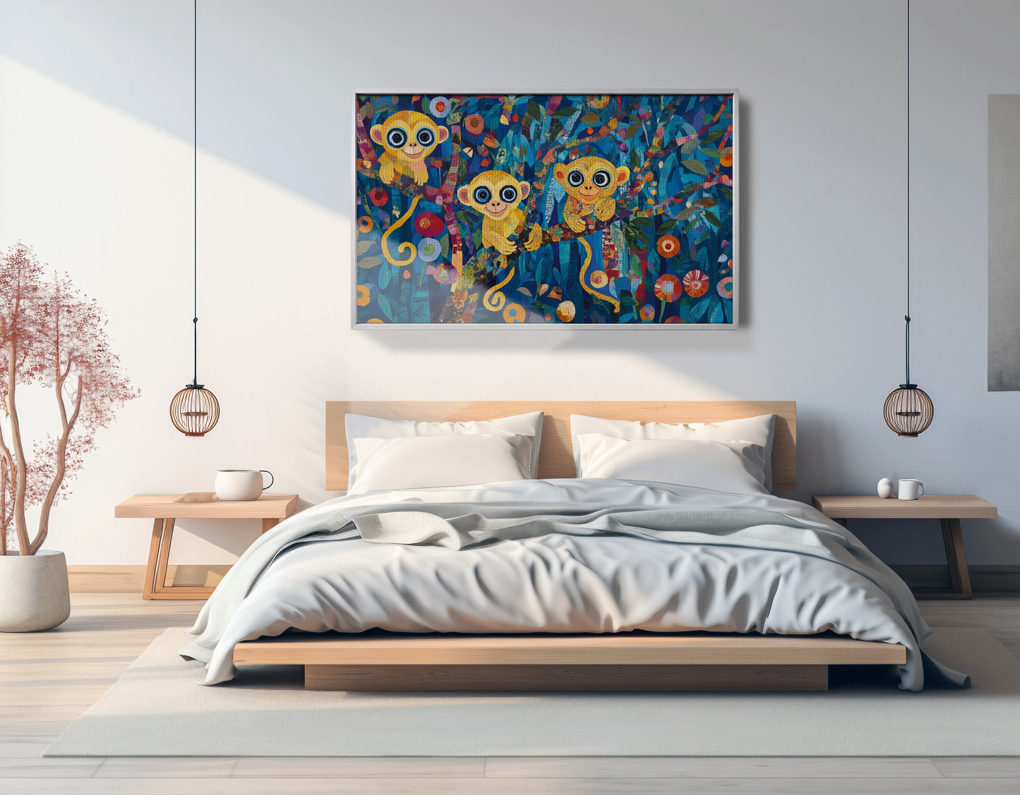 Three Monkeys Floral Folk Black African American canvas print view 57