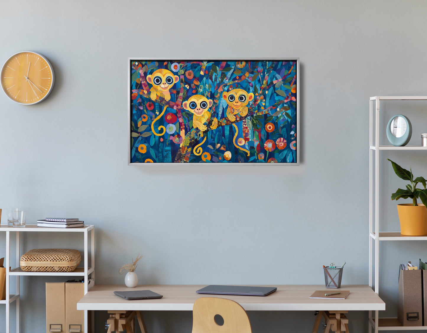Three Monkeys Floral Folk Black African American canvas print view 60
