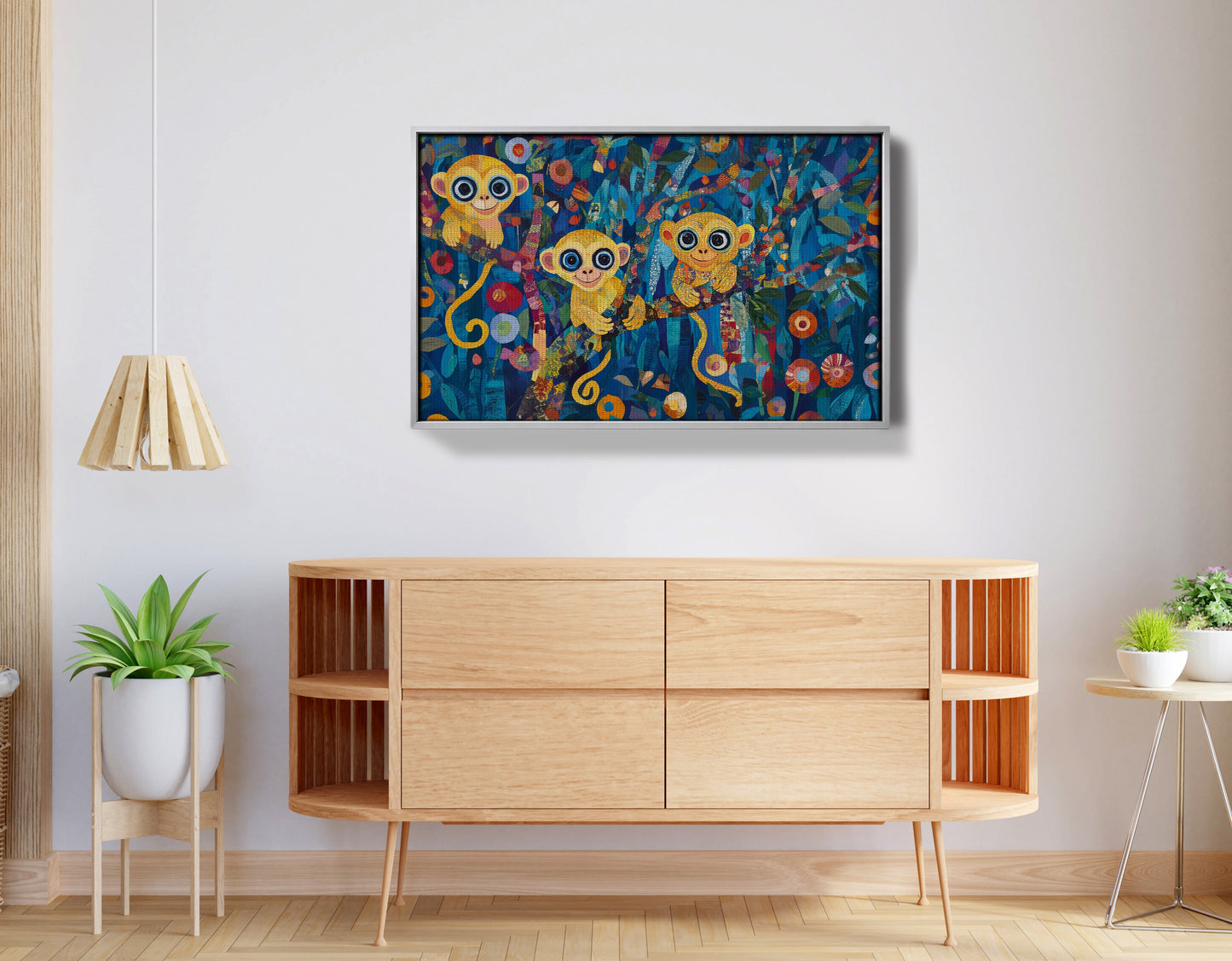 Three Monkeys Floral Folk Black African American canvas print view 56